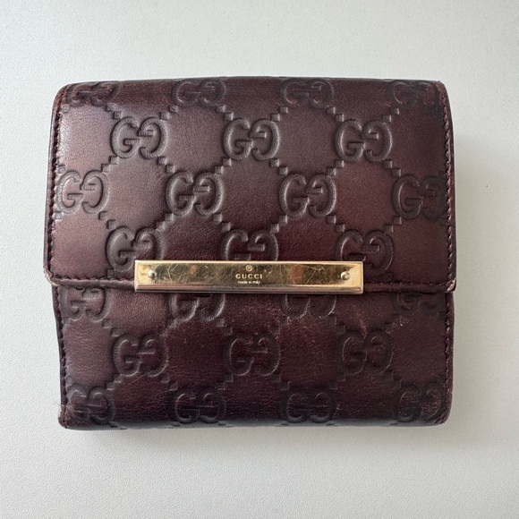 Gucci Guccisima GC Logo Leather metal bar French flap wallet - Picture 1 of 9